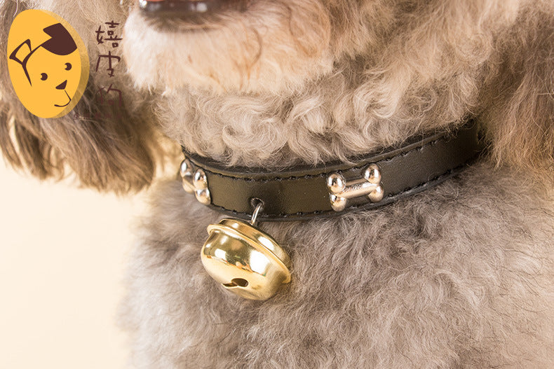 Exquisite PU Leather Cat/Dog Cow Bell Collar: Adorned with Bone Studs