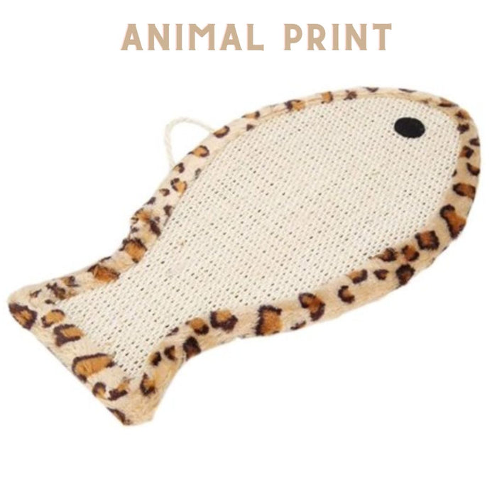 Fintastic Fun: Silas Fish-Shaped Cat Scratcher (Fuzzy Animal Print Border)