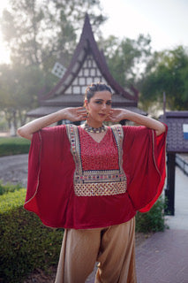 Maroon cape with a bandhini patch