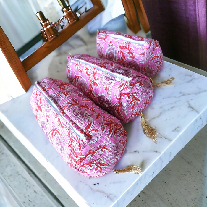 Handmade Multipurpose Travel Pouch Set Pink and Fuschia