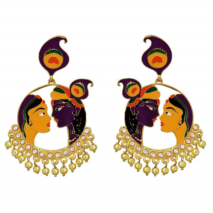 amaira radha krishna bali brass jhumki earring yellow and purple