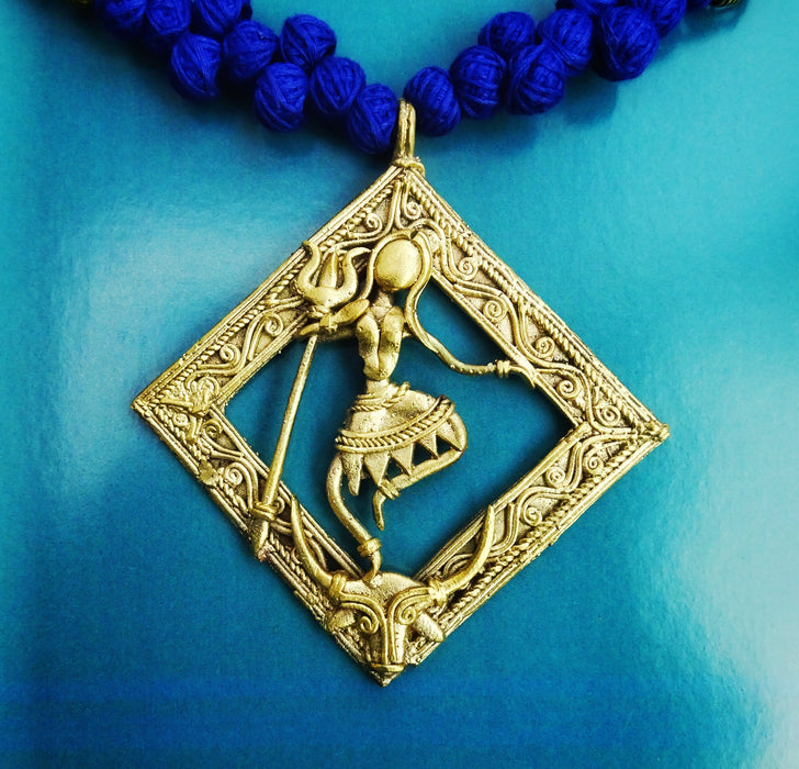 Handcrafted Dokra Necklace Nataraja - Blue