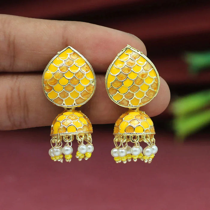 Yellow Color Meenakari Earrings (MKE1647YLW) - Yellow