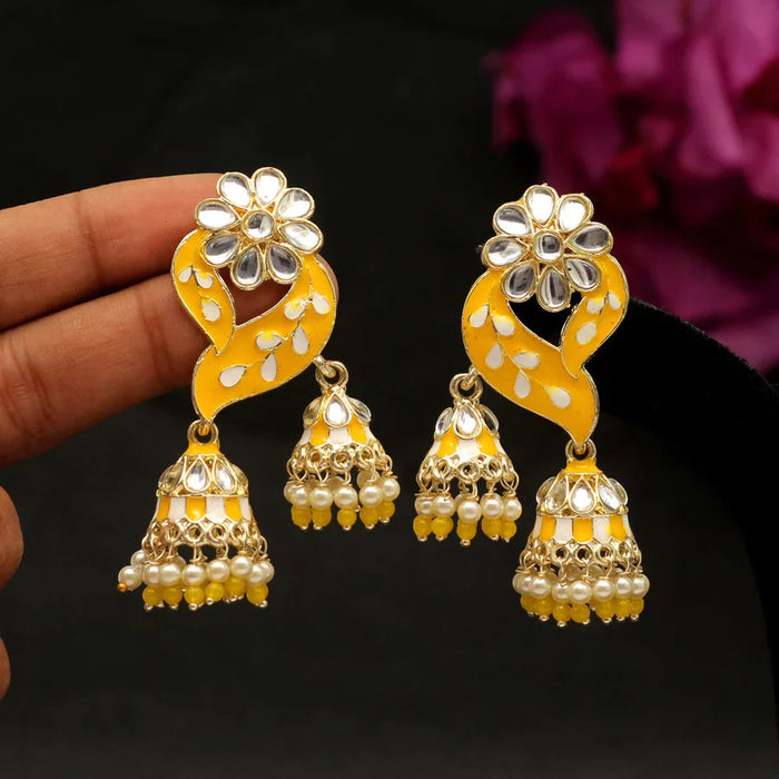 Yellow Color Meenakari Earrings (MKE1763YLW) - Yellow