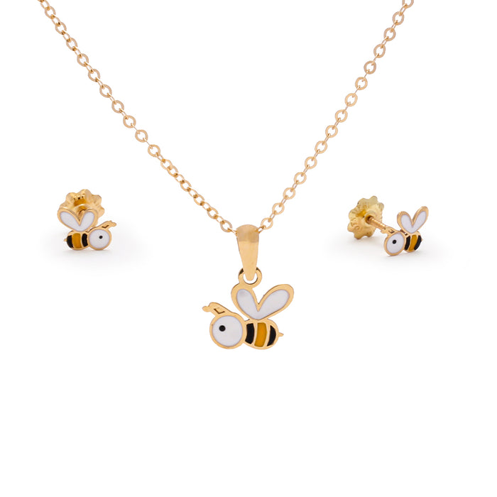 Flying bee gold set of earrings and necklace