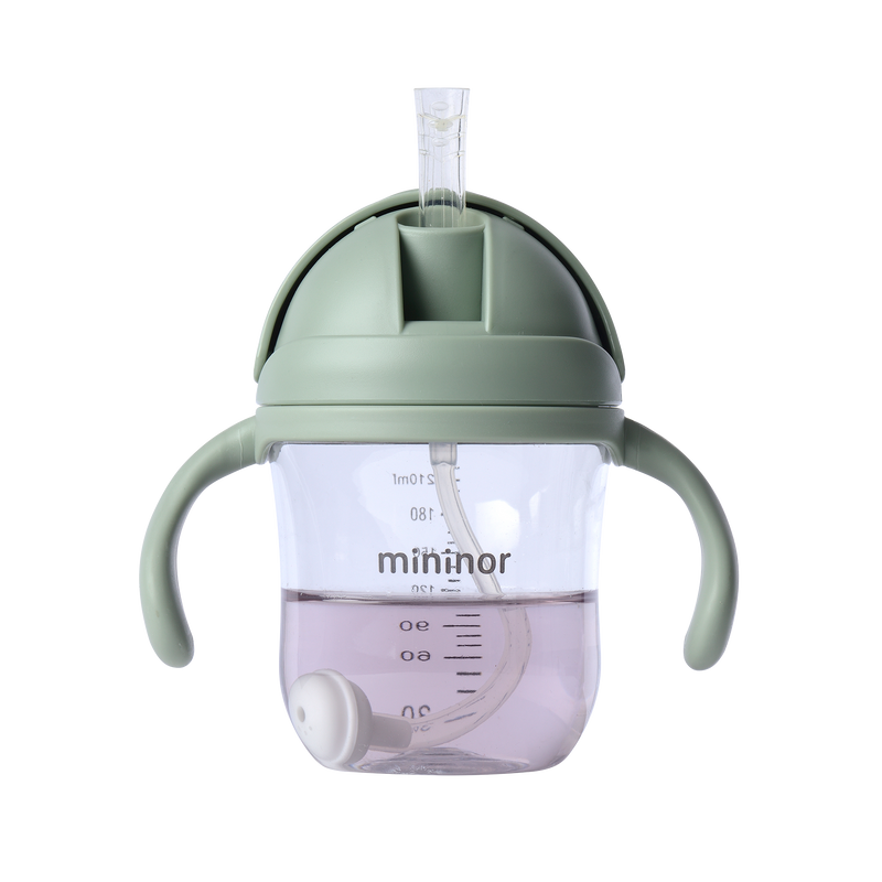 Mininor - Straw Bottle Tritan 220ml Willow Green