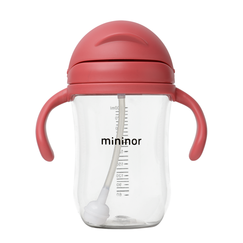 Mininor - Straw Bottle Tritan 330ml Rhubarb