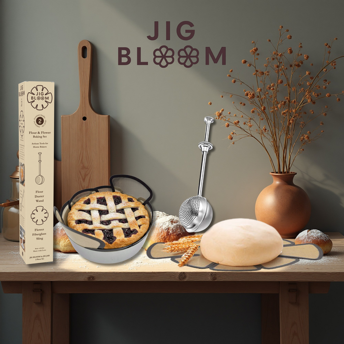 JIG BLOOM Floral Baking Set – 2 Piece (Round Sling + Flour Duster) 