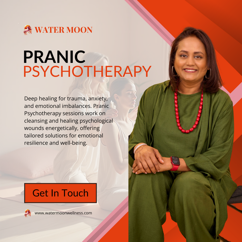 Water Moon's Pranic Psychotherapy session led by Rashmi Coelho, offering deep emotional healing for anxiety, trauma, and imbalances through energy-based techniques.