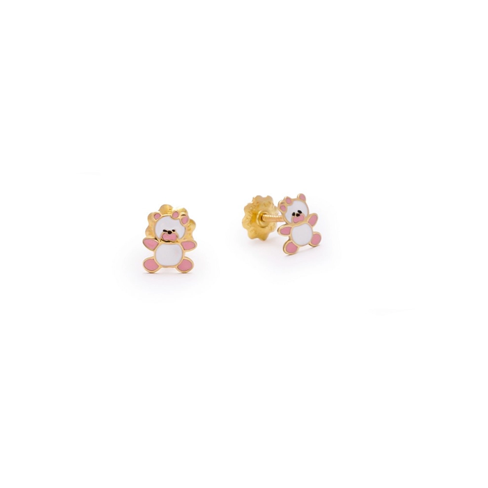 Pink teddy 18k gold earrings