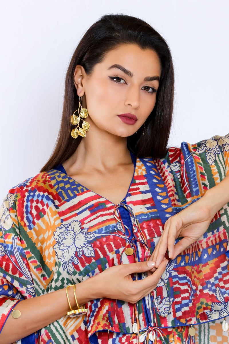 Golden Long Leaf Hoop Earrings