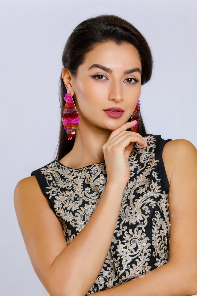 Long Pink Tassel Earrings