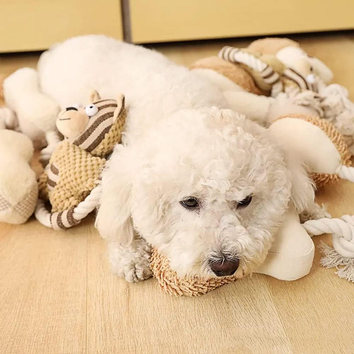 Chic Canine Comfort: 3-Piece Elegant Khaki Piggy Plush Dog Toy Set