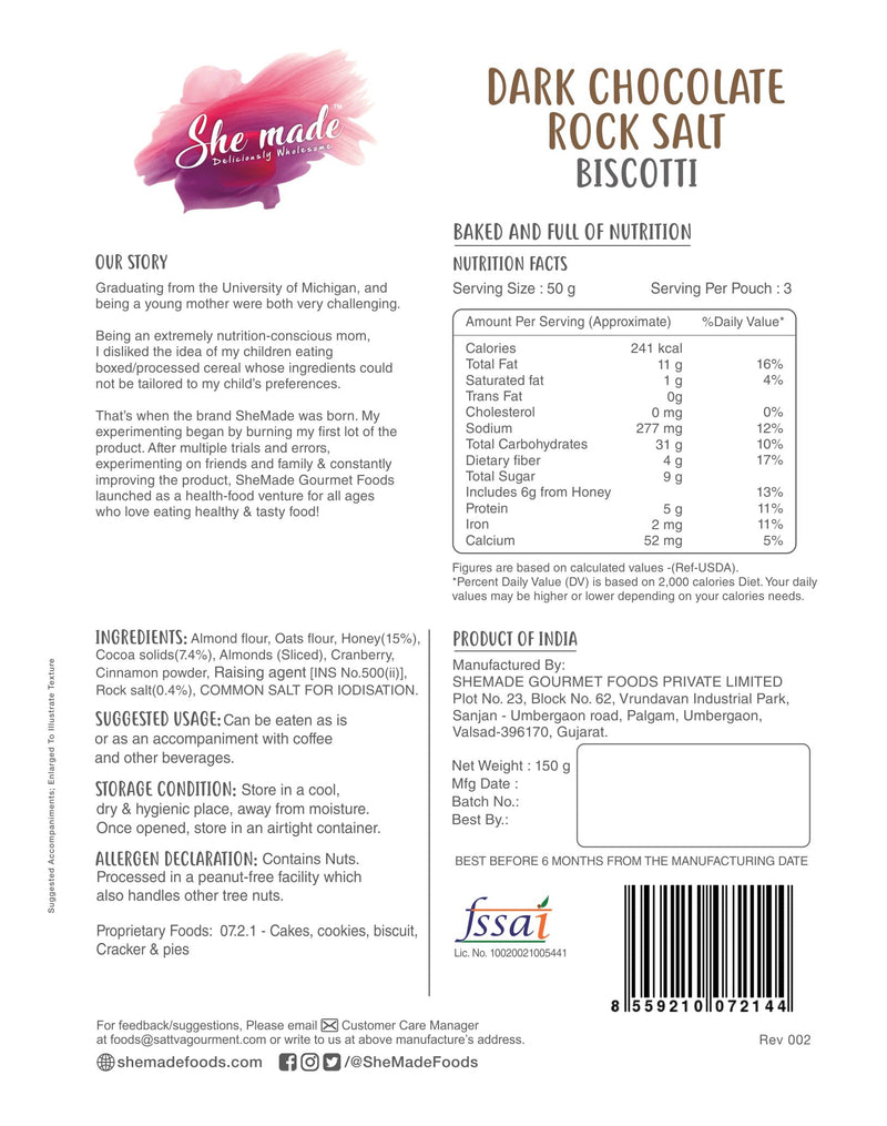 She Made Dark Chocolate & Rock Salt Biscotti 150g