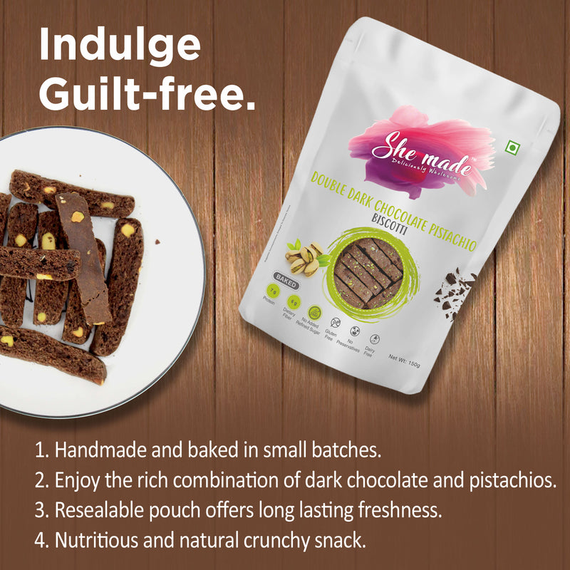 She Made Double Dark Chocolate Pistachio Biscotti 150g