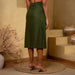 Olive Linen Midi Skirt