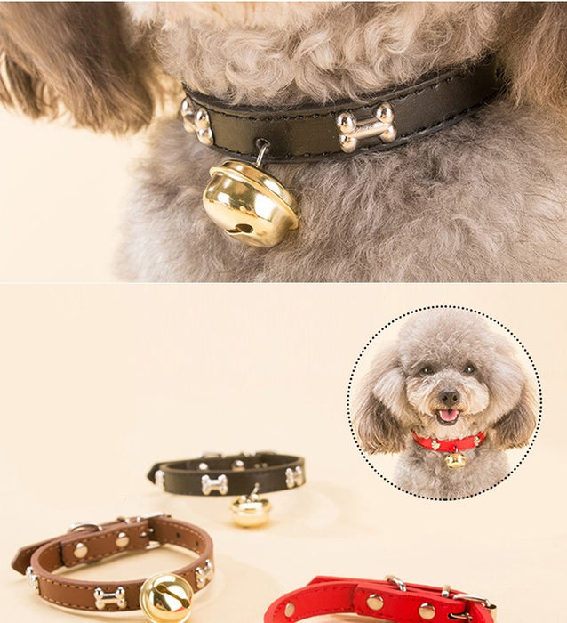 Exquisite PU Leather Cat/Dog Cow Bell Collar: Adorned with Bone Studs
