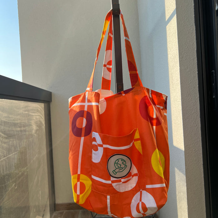 Orange  Grocery Bag with Earth in hand Applique