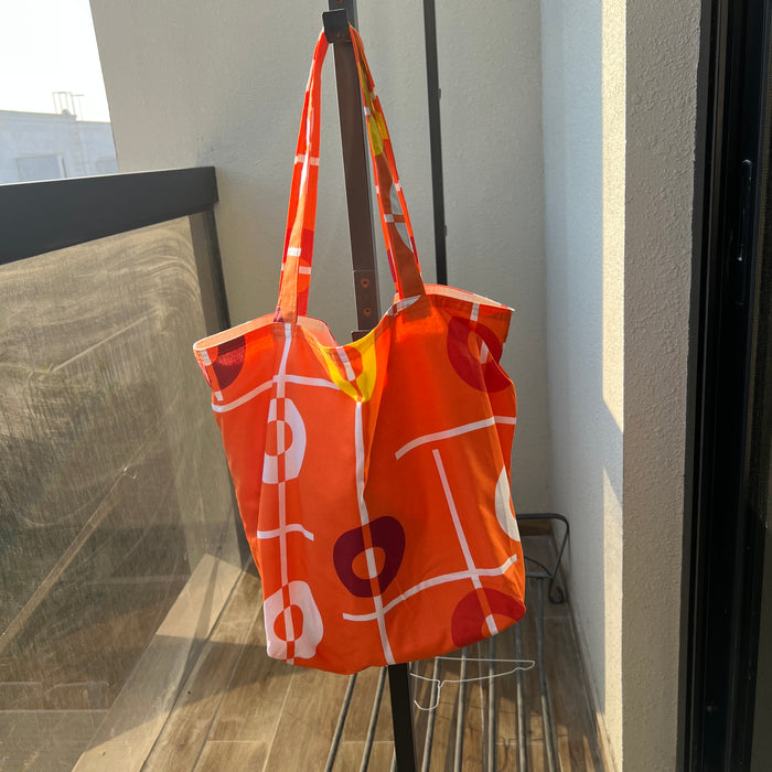 Orange  Grocery Bag with Earth in hand Applique