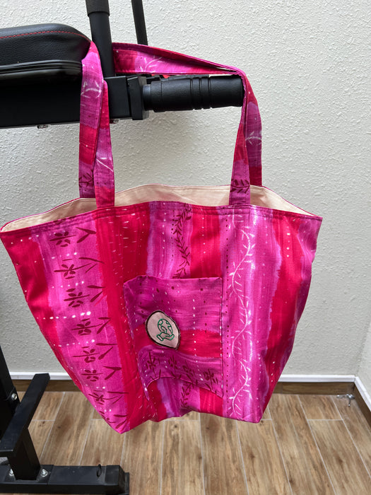 Pink Grocery Bag with Earth in hand Applique