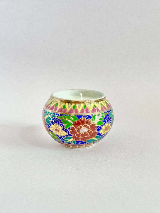 Handpainted Floral Porcelain Ceramic Candle - Small