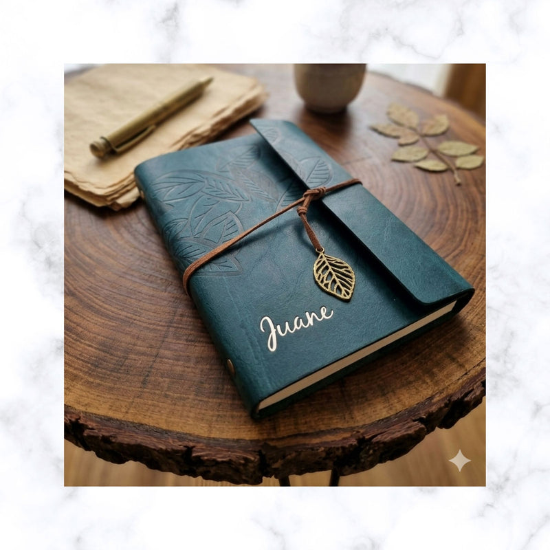 Personalized Vintage Leaf Leather Journal