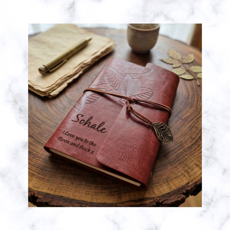 Personalized Vintage Leaf Leather Journal