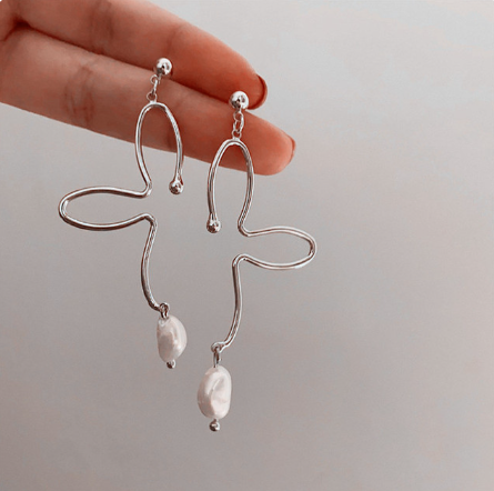 Asymmetry Metal Freshwater Pearl Earrings