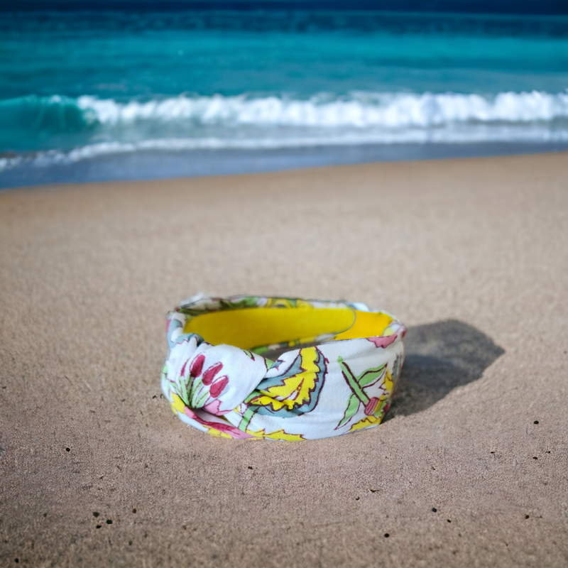 Hand Blockprinted White Headband