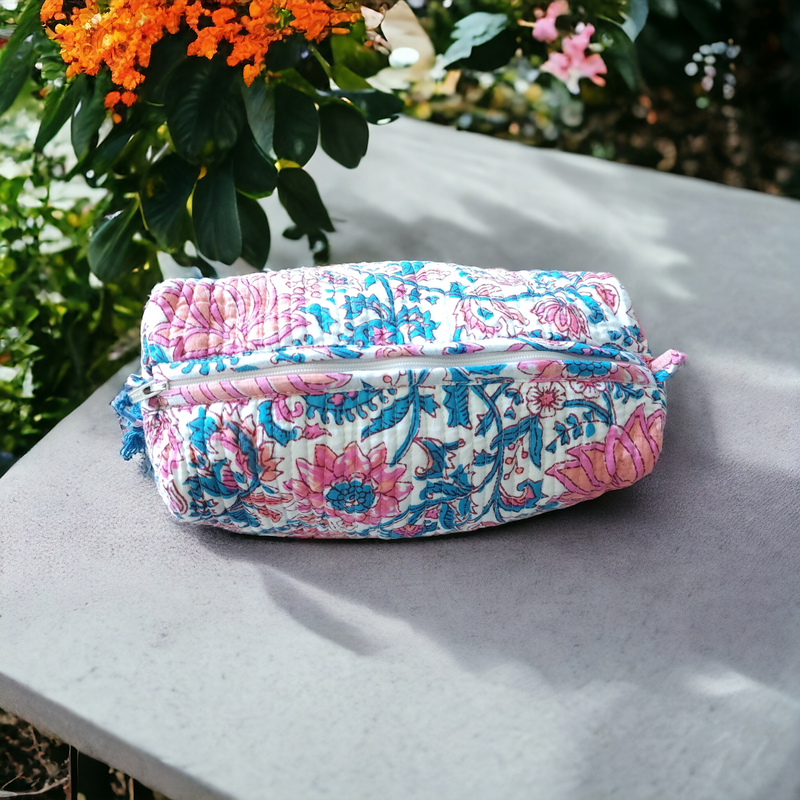 Lotus Print Cotton Pouch