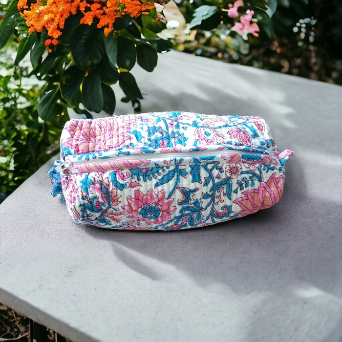 Lotus Print Cotton Pouch