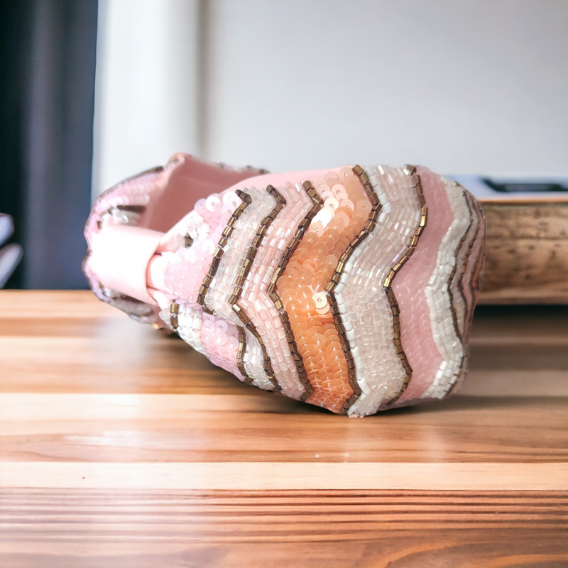 Hand Embroidered Peach Zig Zag Headband