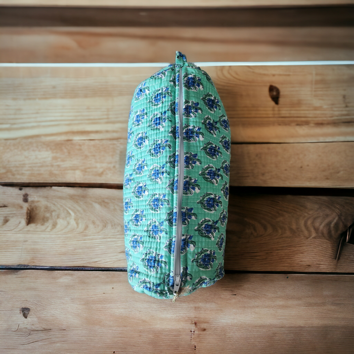 Block Print Toiletry Pouch Turquoise Blue