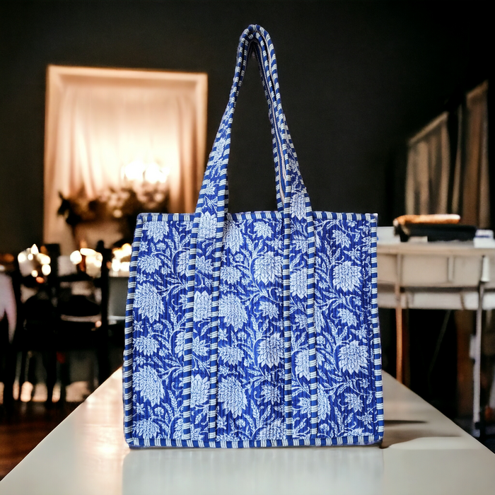 Block Print Blue Tote Bag