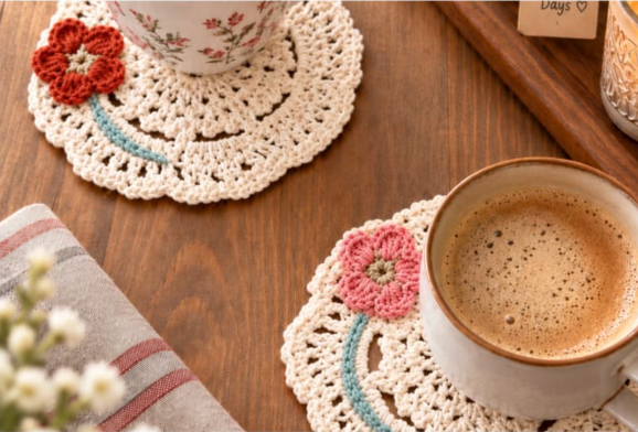 Floral Dream Handcrafted Crochet Coaster Set (2 Pieces)