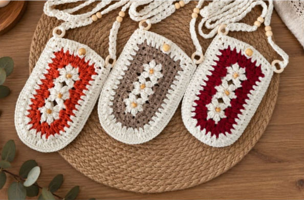 Elegant Handcrafted Crochet Mobile Phone Bag