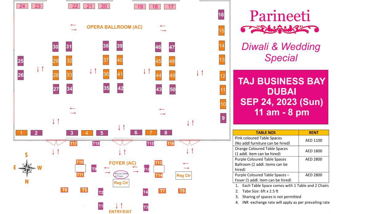 Table Category 3  for Parineeti Exhibition 24th September Taj Dubai