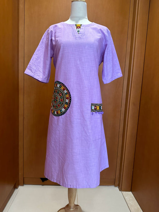 Women dress with patch pockets and appliqué kutchi hand embroidery work