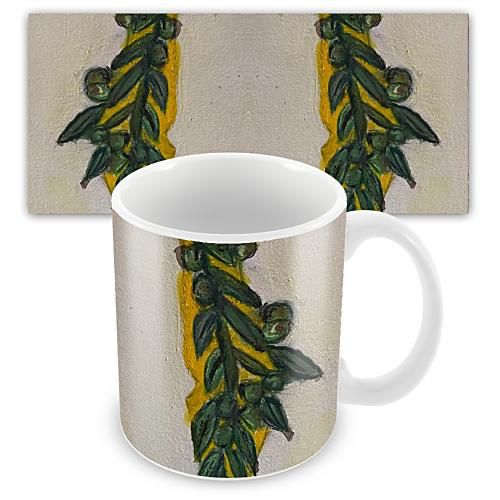 Traditional mug with olive tree designs hand printed
