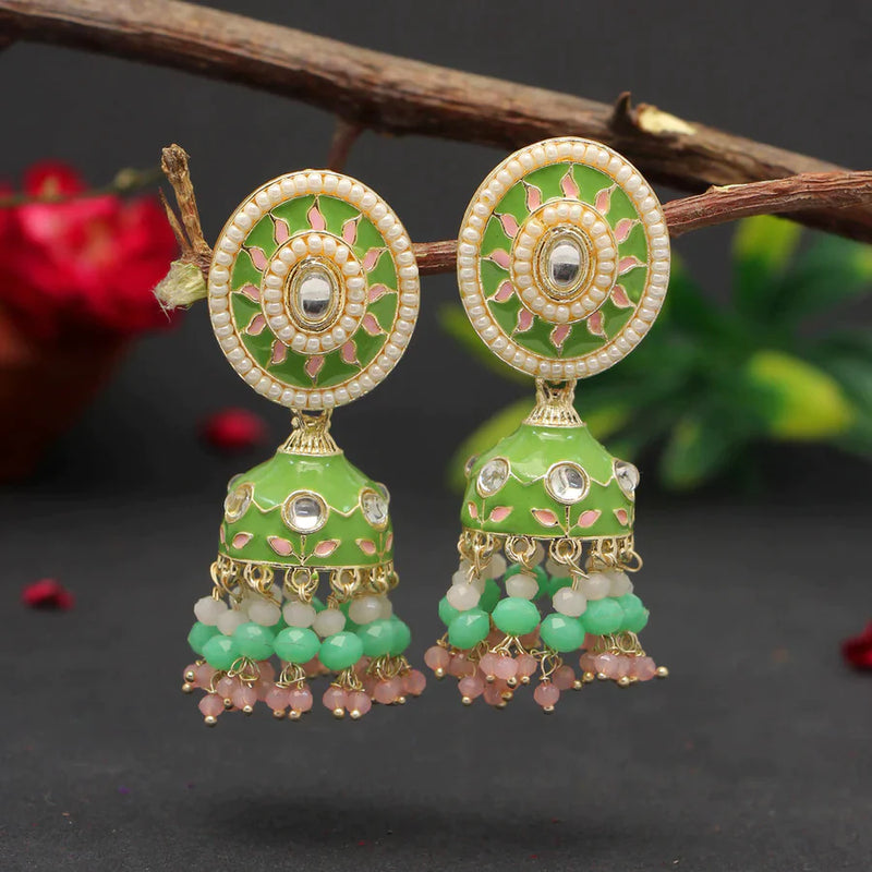 Parrot Green Color Meenakari Earrings (MKE1769PGRN) - Parrot Green