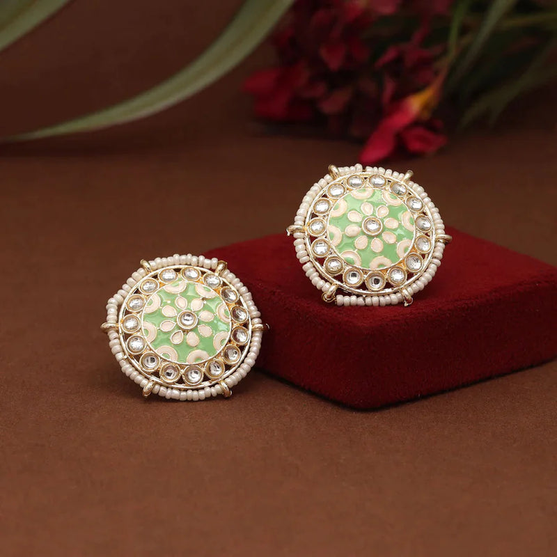 Parrot Green Color Meenakari Stud Earrings (MKE1819PGRN) - Parrot Green