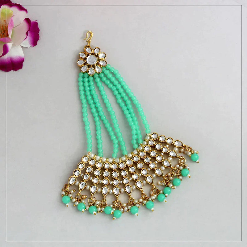Parrot Green Color Kundan Maang Pasa (MPS145PGRN) - Green