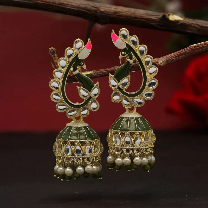 Mehandi Green Color Meenakari Earrings (MKE1786MGRN) - Mehandi Green