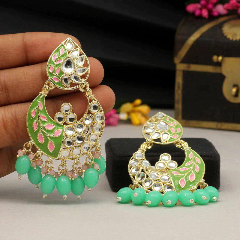 Parrot Green Color Meenakari Earrings (MKE1719PGRN) - Parrot Green