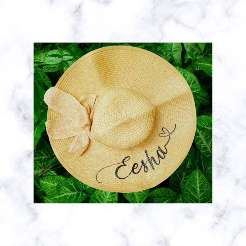 Personalised Kids' Large Brim Sun Hat - Foldable UV Protection Beach Hat with Bow (Khaki)