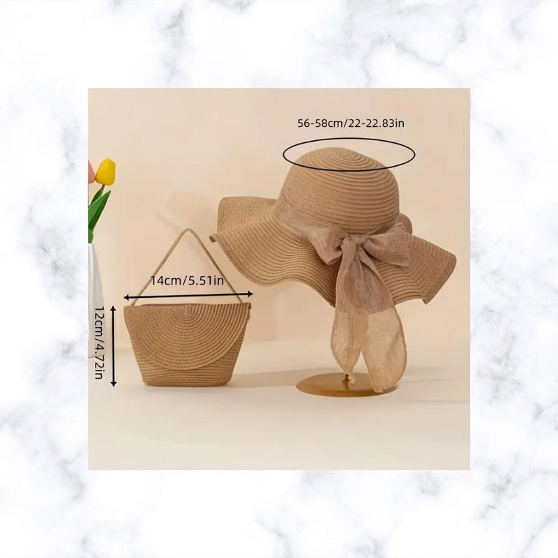Personalised Kids' Large Brim Sun Hat - Foldable UV Protection Beach Hat with Bow (Khaki)
