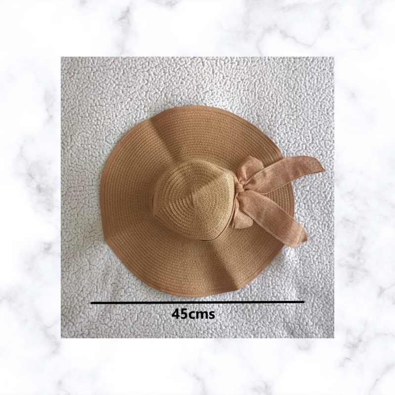 Personalised Kids' Large Brim Sun Hat - Foldable UV Protection Beach Hat with Bow (Khaki)