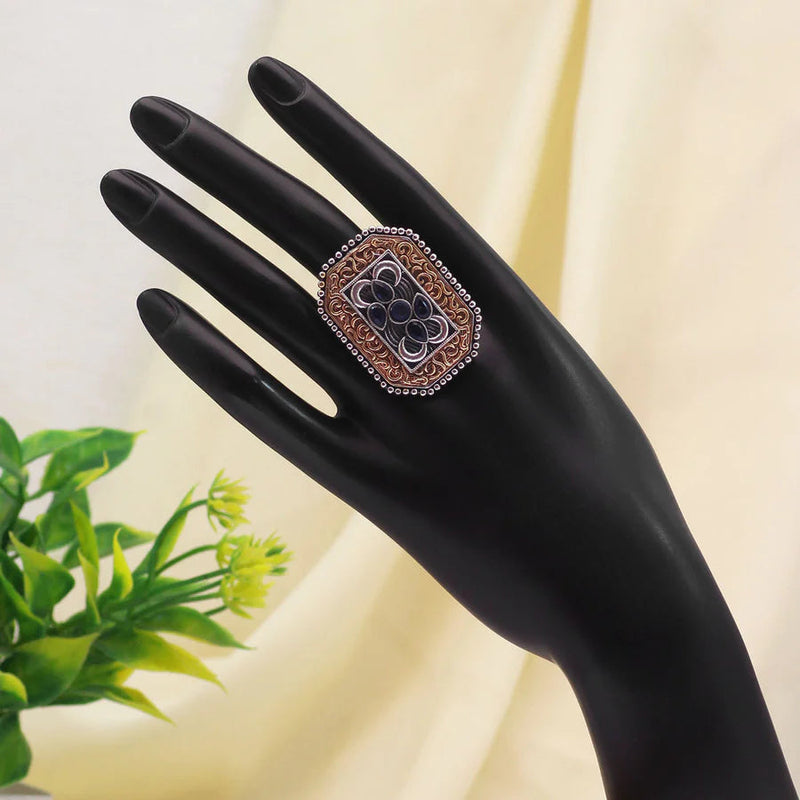 Blue Color Premium Oxidised Rings (PGSR513BLU) - Blue