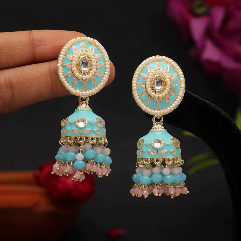 Firozi Color Meenakari Earrings (MKE1769FRZ) - Firozi
