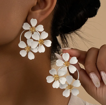 Three Camellia Flower Earrings